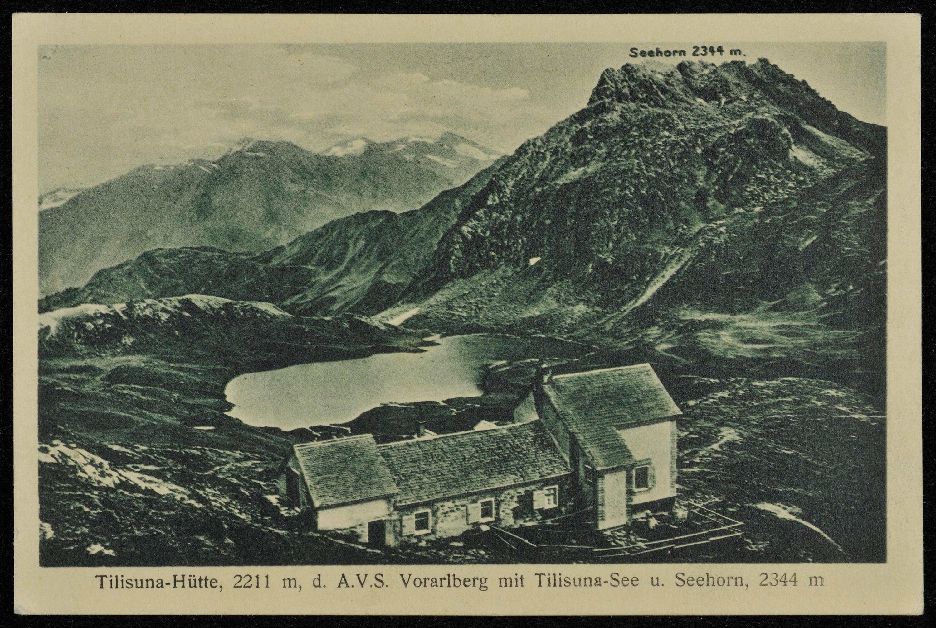 [Tschagguns] Tilisuna-Hütte, 2211 m, d. A. V. S. Vorarlberg mit Tilisuna-See u. Seehorn, 2344 m></div>


    <hr>
    <div class=