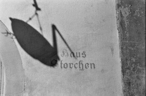Bregenz Oberstadt, Inschrift Haus Storchen / Rudolf Zündel von Zündel, Rudolf