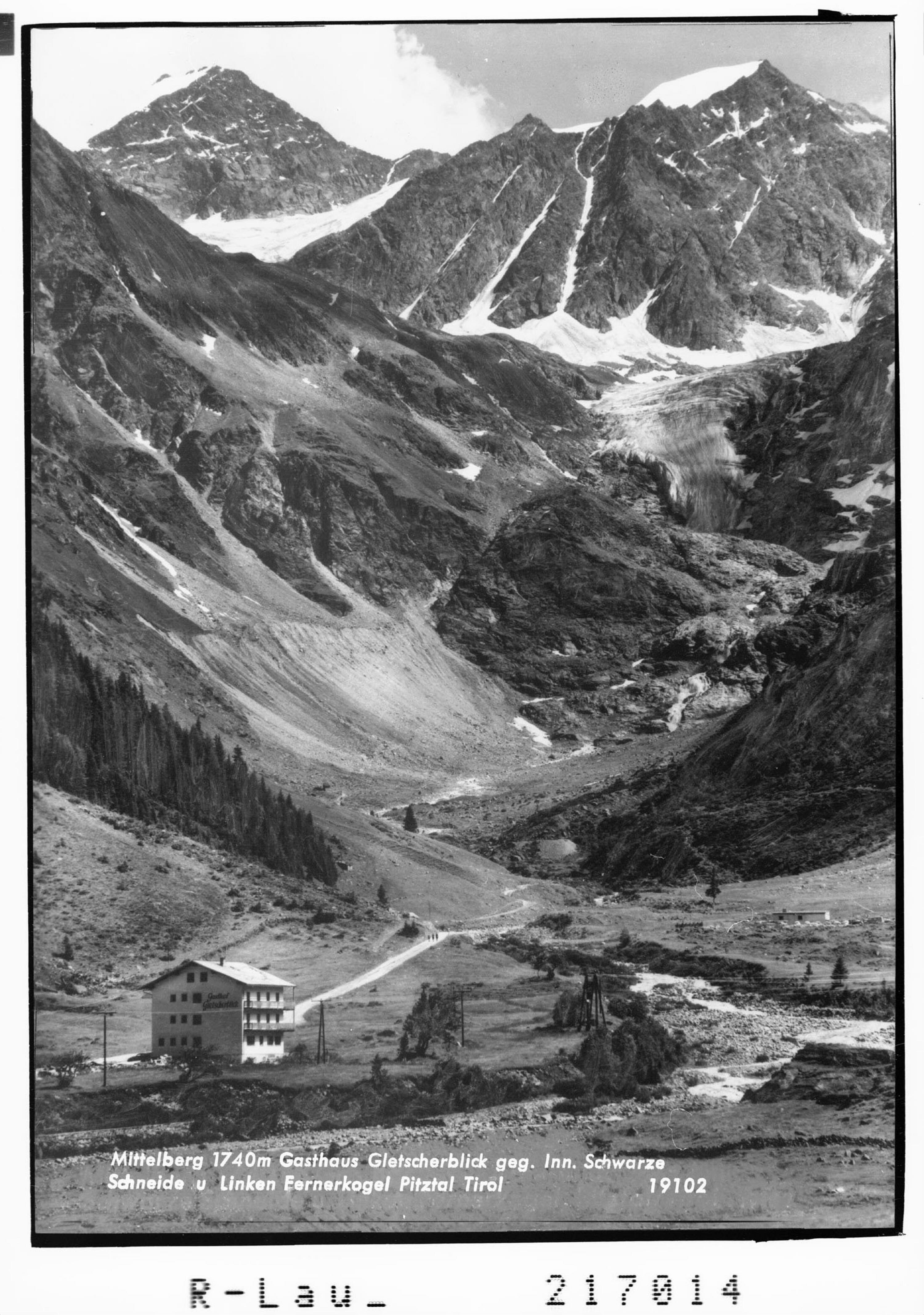Mittelberg 1720 m / Gasthaus Gletscherblick gegen Innerer Schwarze Schneid und Linker Fernerkogel / Pitztal / Tirol></div>


    <hr>
    <div class=
