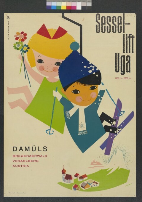 Werbeplakat für Sessellift Uga in Damüls / Rudolf Tronje Hagen; Vorarlberger Grafik ; Sessellift Uga von Vorarlberger Grafische Anstalt