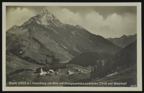 Warth (1500 m i. Vorarlberg mit Blick auf Holzgauerhaus-Lechleiten (Tirol) und Biberkopf / Reproduktion von Hugo Mauch von Mauch, Hugo