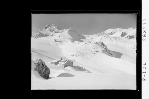 Silvretta / Wiesbadner Hütte 2450 m mit Piz Buin 3312 m, Signalhorn - Eckhorn und Ochsentaler Gletscher von Risch-Lau