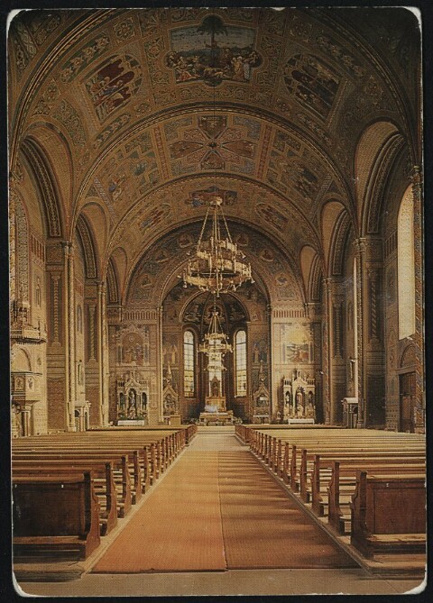 [Dornbirn] : [Dornbirn-Hatlerdorf / Vorarlberg Innenraum der Pfarrkirche St. Leopold, in den Jahren 1860-1866 in neuromanisch-pompejanischem Stil erbaut ...]
