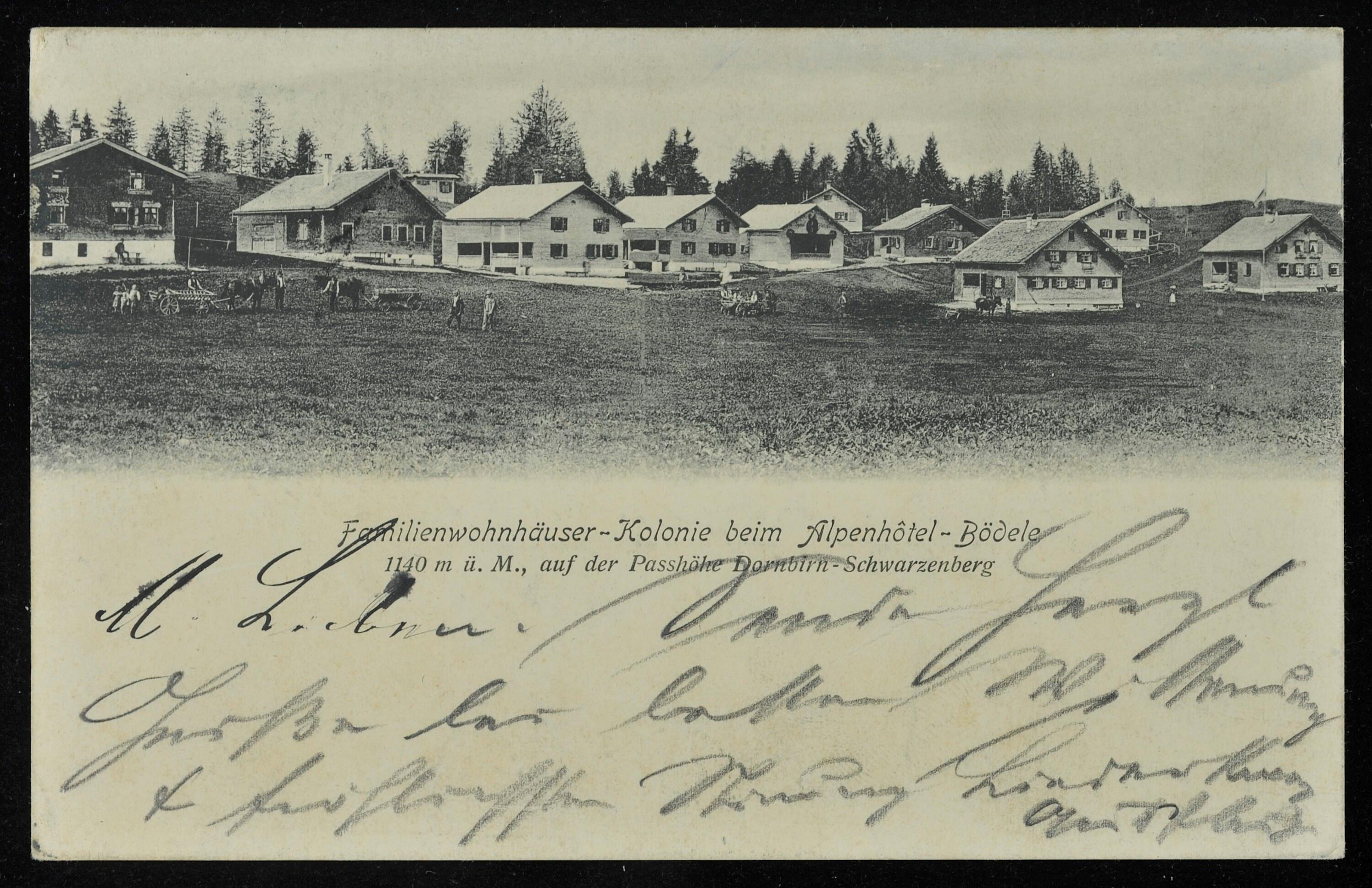 Familienwohnhäuser-Kolonie beim Alpenhôtel-Bödele 1140 m ü. M., auf der Passhöhe Dornbirn-Schwarzenberg></div>


    <hr>
    <div class=