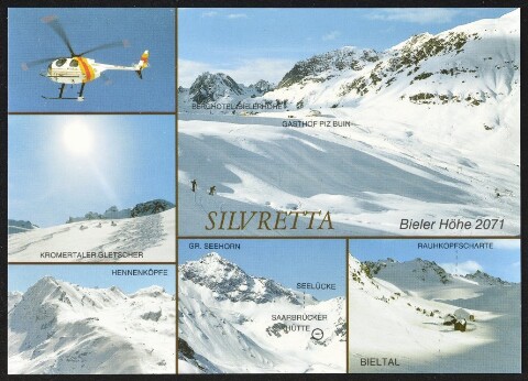 [Gaschurn Partenen] Silvretta Bieler Höhe 2071 : Bieltal ... : [Silvretta, Bieler Höhe, 2071 m mit Hochmaderer, Hubschrauberlandeplätze Hennenköpfe, 2704 m, See-Lücke, 2772 m, und Rauhkopfscharte, 2980 m, Vorarlberg, Österreich ...]