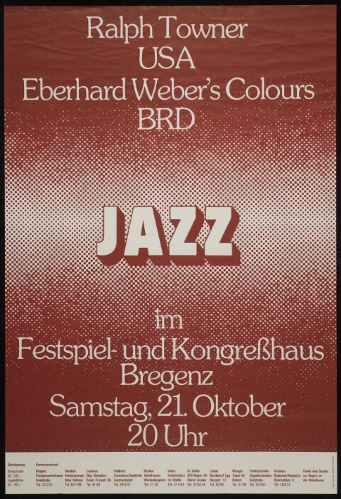 Jazz im Festspiel- und Kongreßhaus Bregenz : Ralph Towner (USA), Eberhard Weber's Colours (BRD)