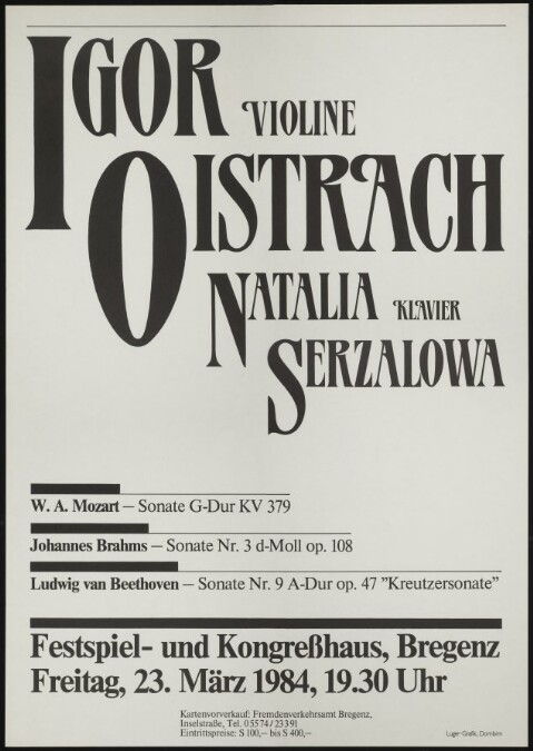 Igor Oistrach (Violine), Natalia Serzalowa (Klavier) : W. A. Mozart - Johannes Brahms - Ludwig van Beethoven