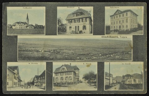 Altach-Bauern, Totale : Dorfpartie : Postamt : Schulhaus : in Bauern : b. Morell : in Emme