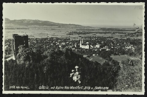 Götzis, mit Ruine Neu Montfort, Blick a. Bodensee