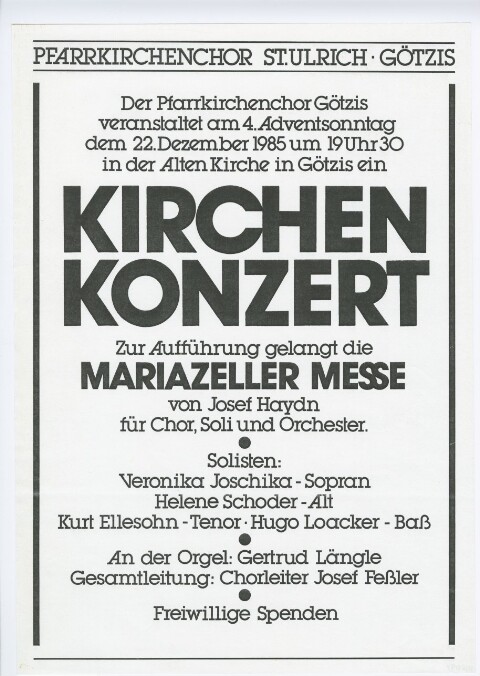 Plakat für den Pfarrkirchenchor St. Ulrich Götzis