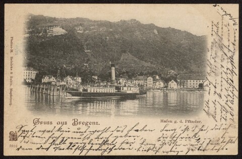 Gruss aus Bregenz : Hafen g. d. Pfänder : [Correspondenz-Karte ...]