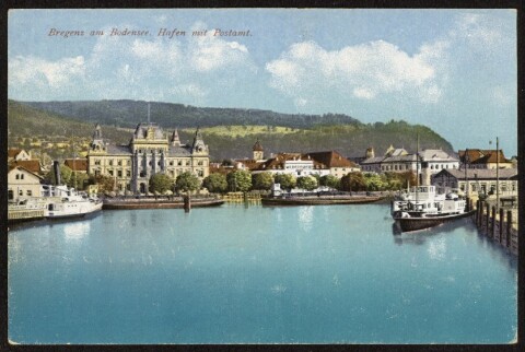 Bregenz am Bodensee. Hafen mit Postamt