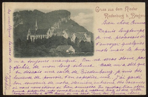Gruss aus dem Kloster Riedenburg b. Bregenz : [Correspondenz-Karte ...]