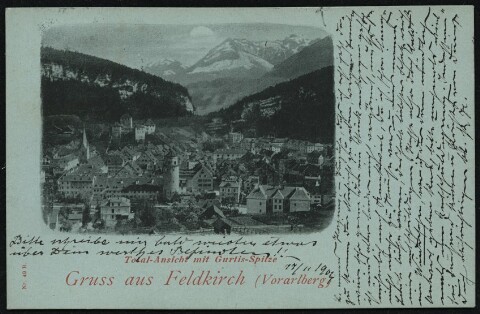 Gruss aus Feldkirch (Vorarlberg) : Total-Ansicht mit Gurtis-Spitze : [Correspondenz-Karte An ... in ...]