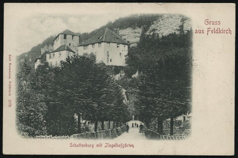 Gruss : aus Feldkirch : Schattenburg mit Ziegelhofgärten : [Postkarte ...]