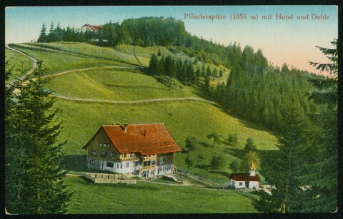 [Lochau] Pfänderspitze (1056 m) mit Hotel und Dohle