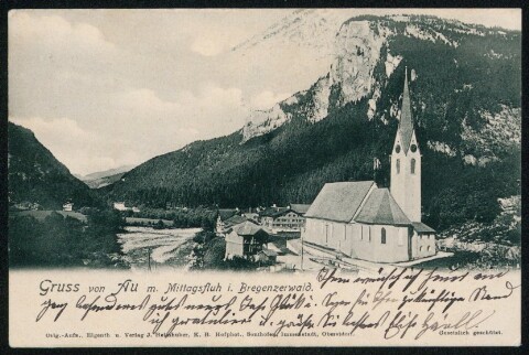 Gruss von Au m. Mittagsfluh i. Bregenzerwald : [Correspondenzkarte - Postkarte ...]