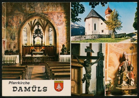 Pfarrkirche Damüls : [Damüls, 1481 m - Bregenzerwald Vorarlberg. Die Pfarrkirche wurde 1484 im spätgotischen Stil erbaut, Fresken um 1495, geschnizter Pest-Christus um 1630/40, Holzfigur St. Theodul um 1400 ...]